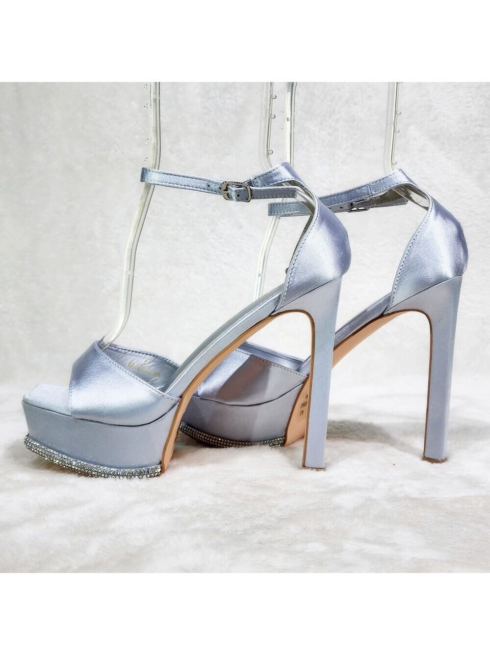 NIB Helen Silver Satin Rhinestone Trim Party Evening Platform High Heel Shoes